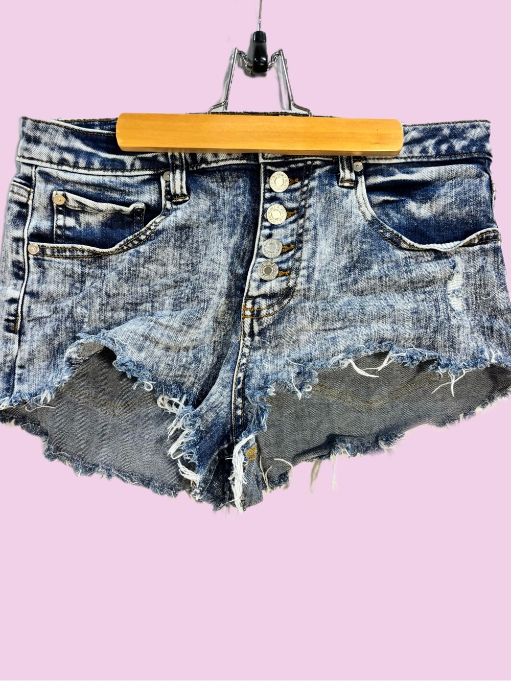 Distressed High-Rise Women's Denim Shorts - Blue